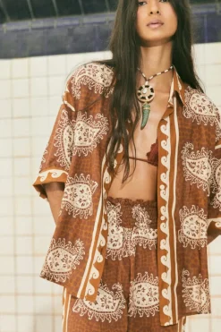 Tops-Johanna Ortiz Paisley Situation Shirt In Brown
