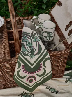 Table Linens-Johanna Ortiz Secret Life Of Funghi Cloth Napkins In Green Set Of 4